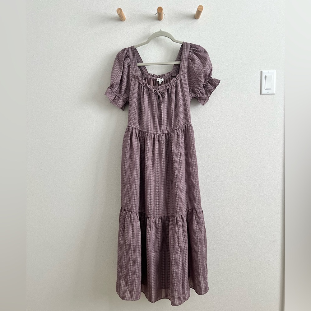 Purple Gingham Midi Dress